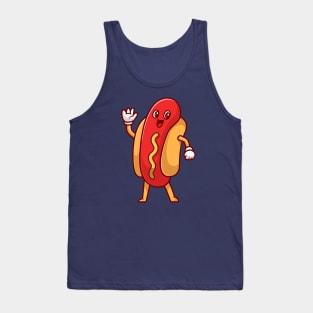 Cute Hotdog Waving Hand Cartoon Tank Top